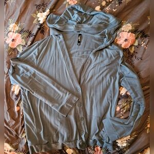 Torrid Sleep-Light Blue Hooded Button-Up Cardigan